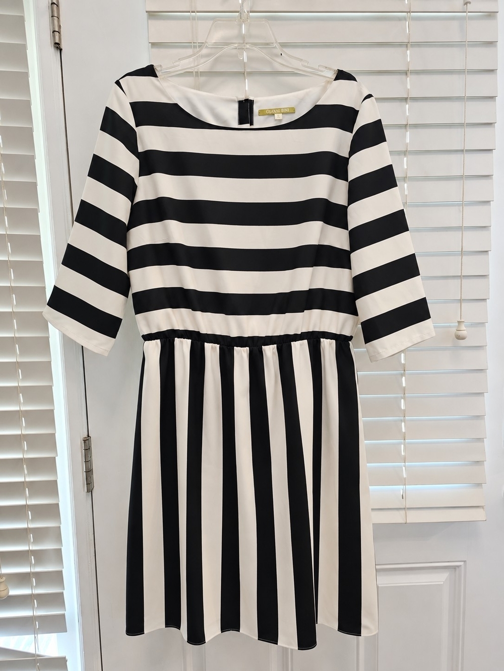Gianni Bini Black & White Striped Casual Dress